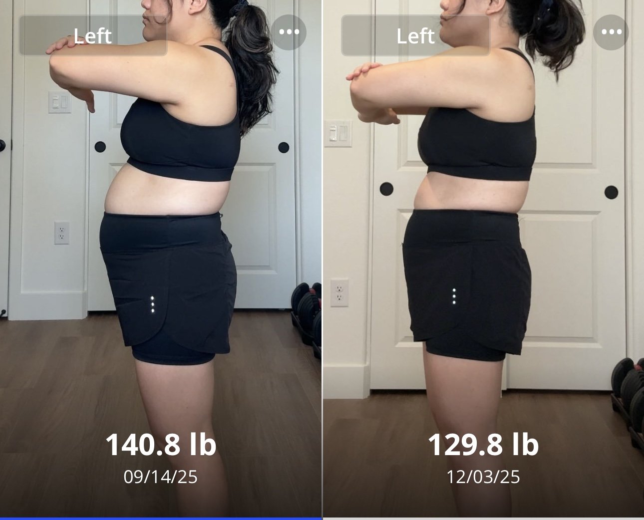 Client progress with starting and current weight