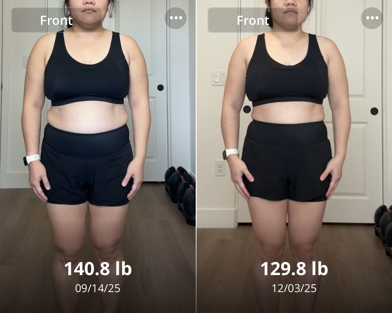 Client progress with starting and current weight