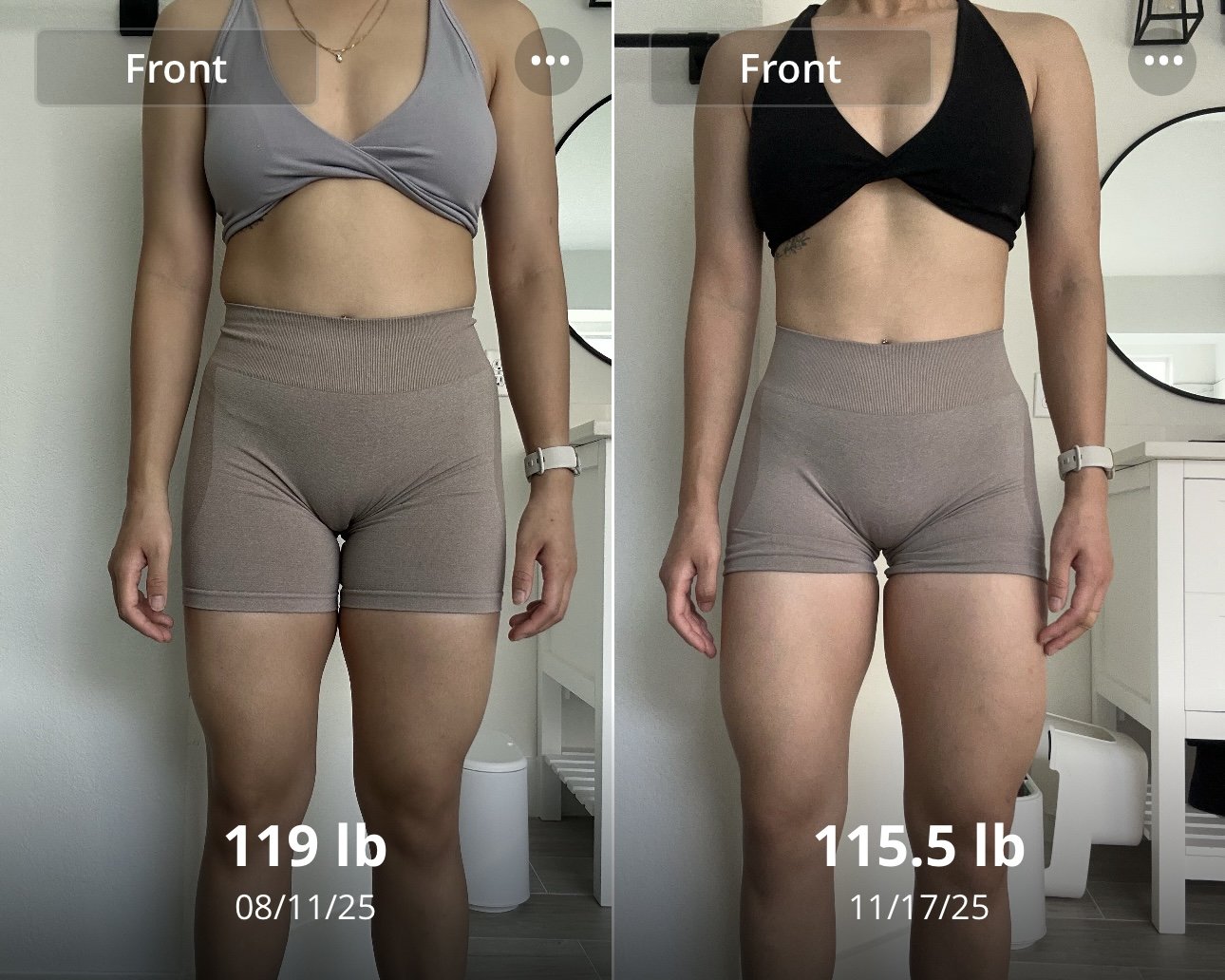 Client progress with starting and current weight
