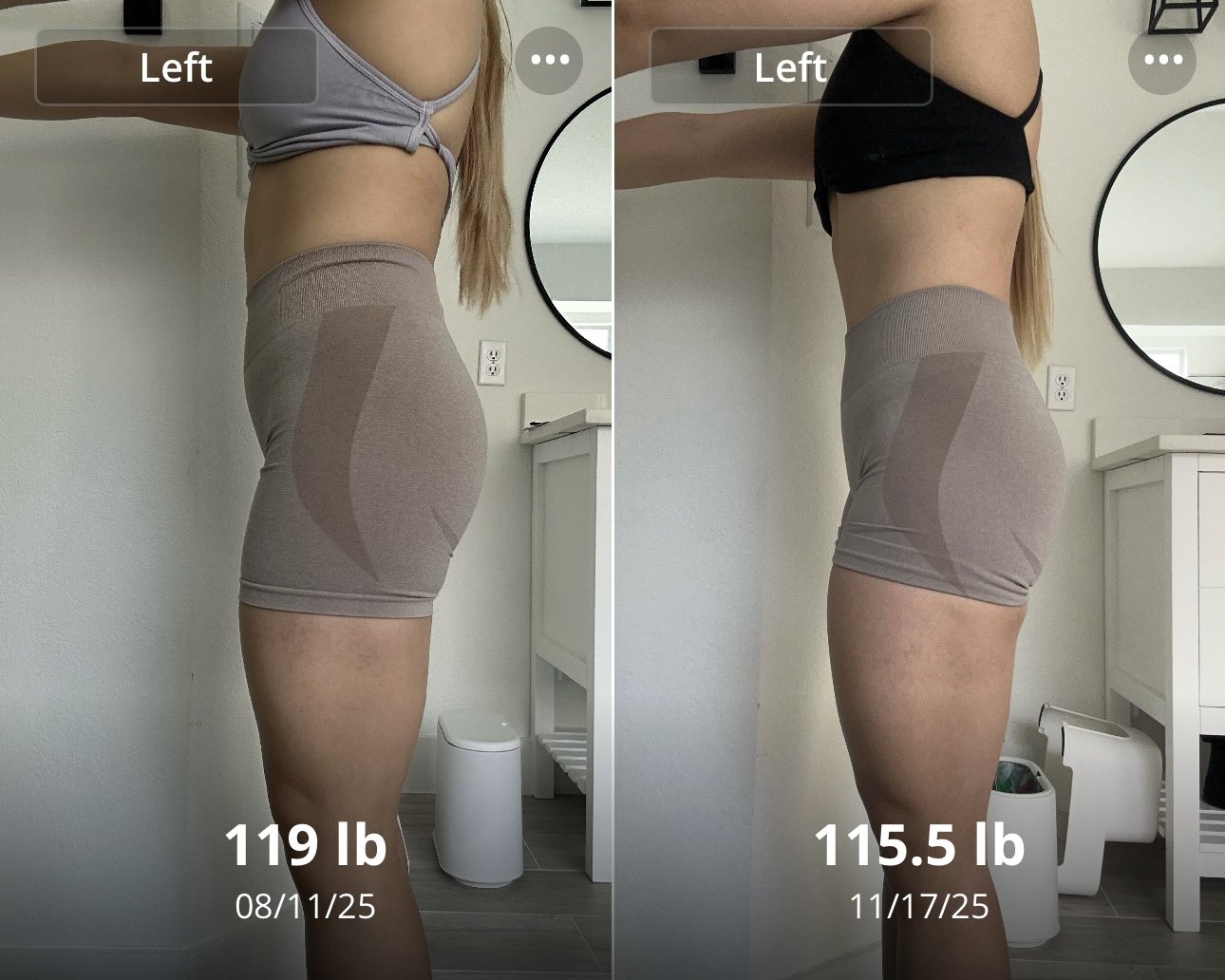 Client progress with starting and current weight