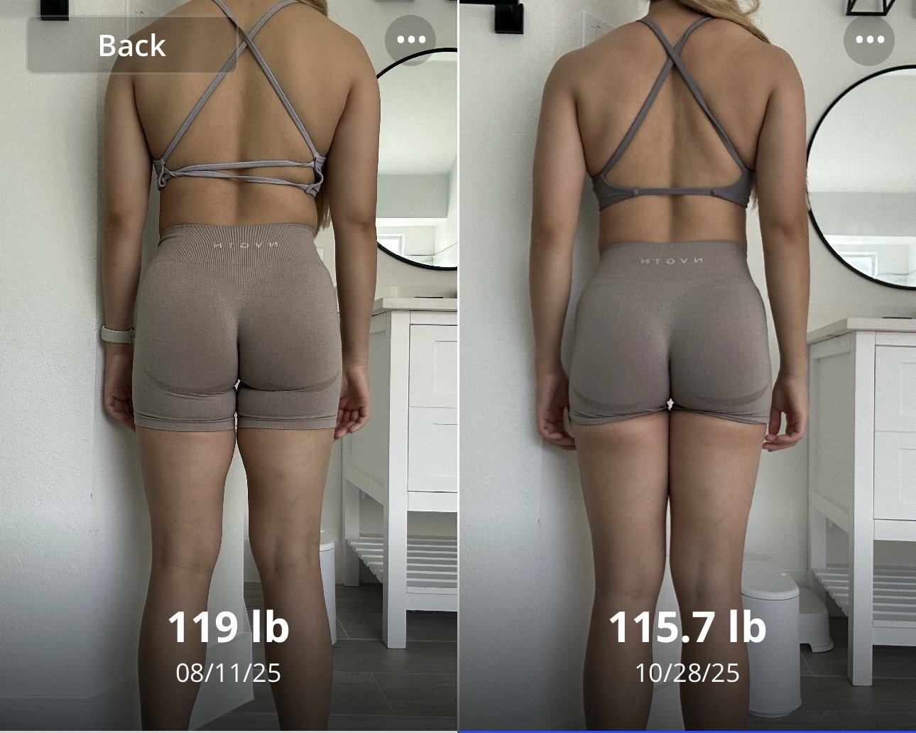 Client progress with starting and current weight