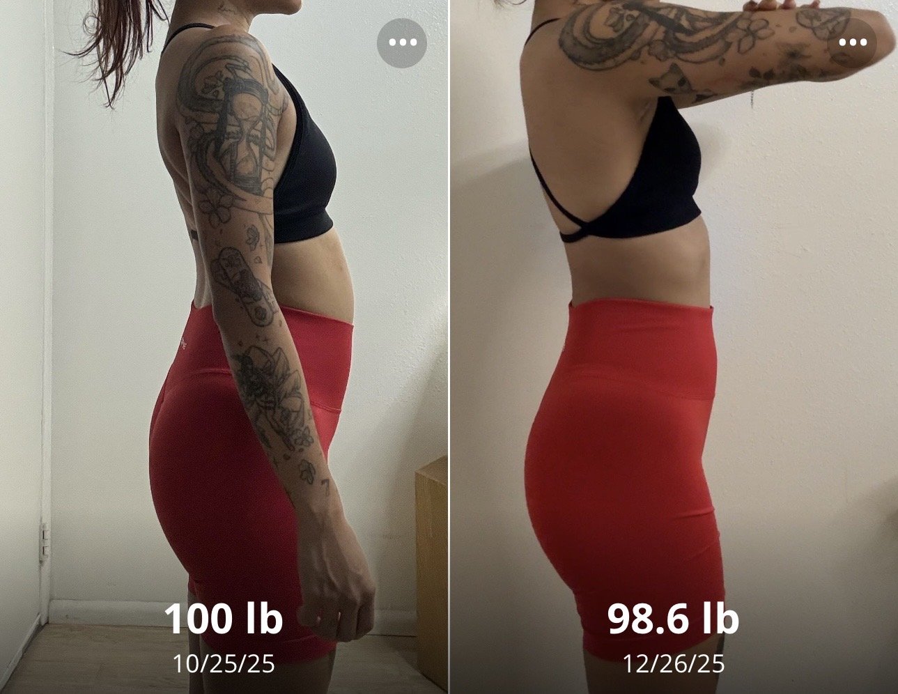 Client progress with starting and current weight