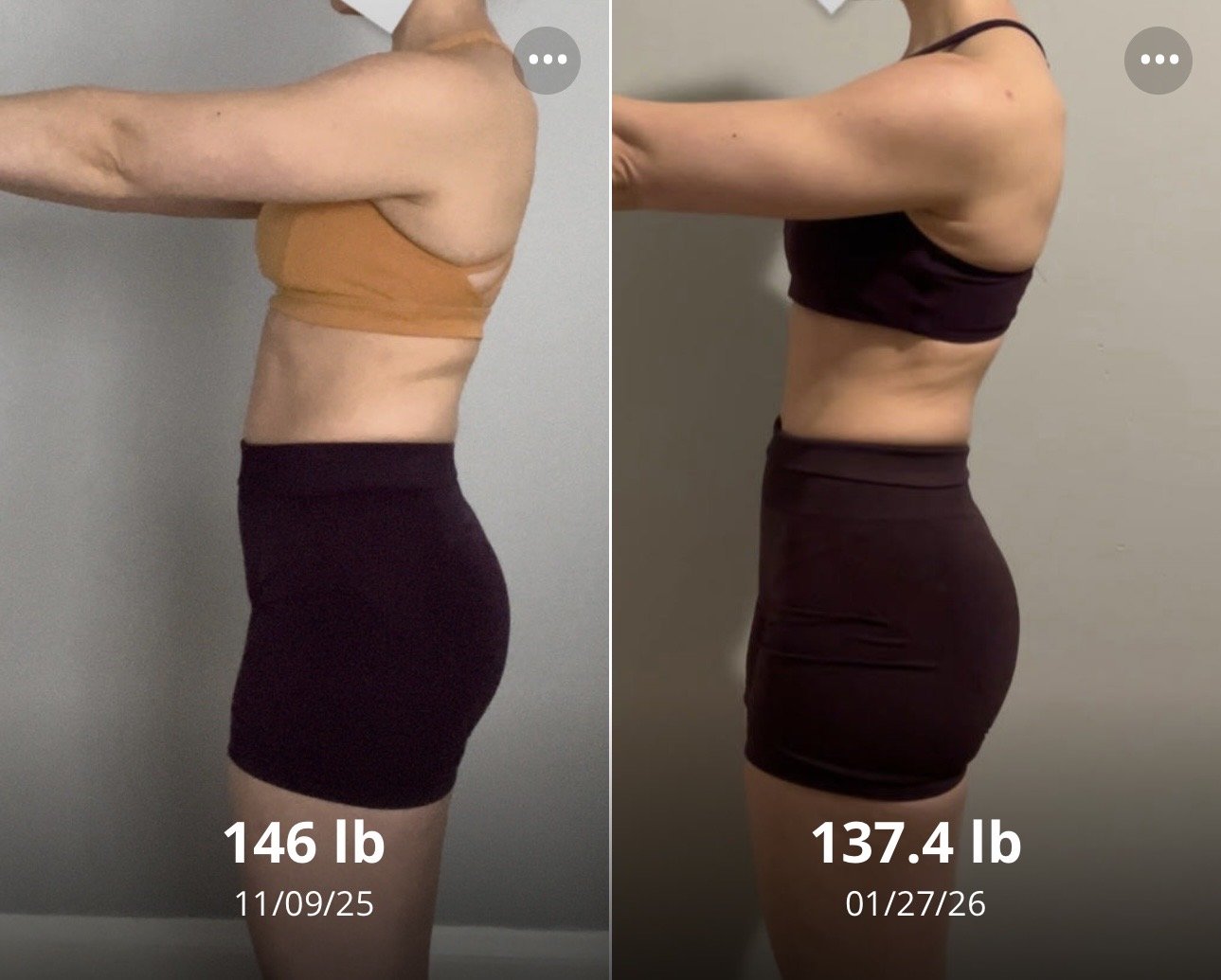 Client progress with starting and current weight