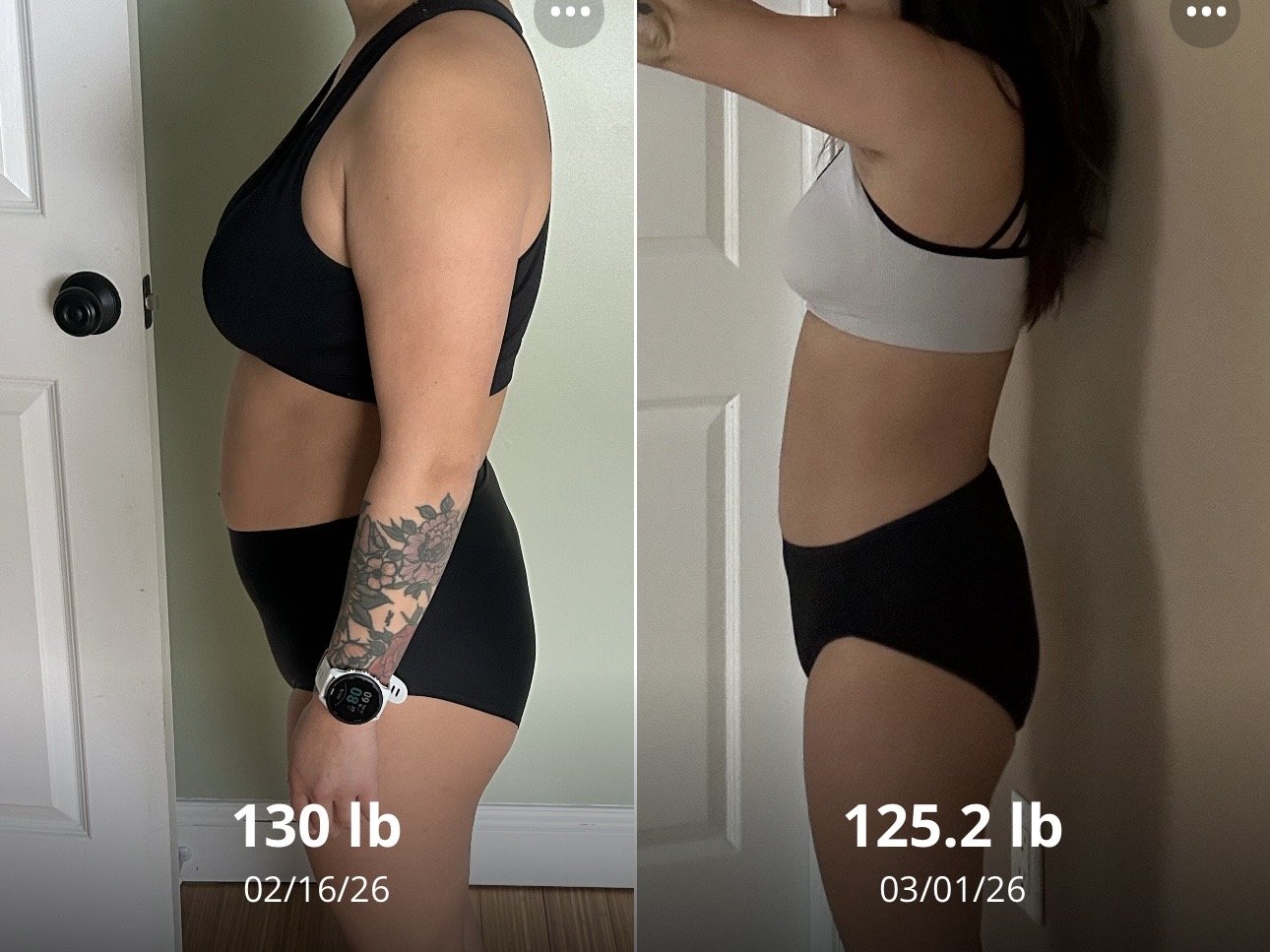 Client progress with starting and current weight