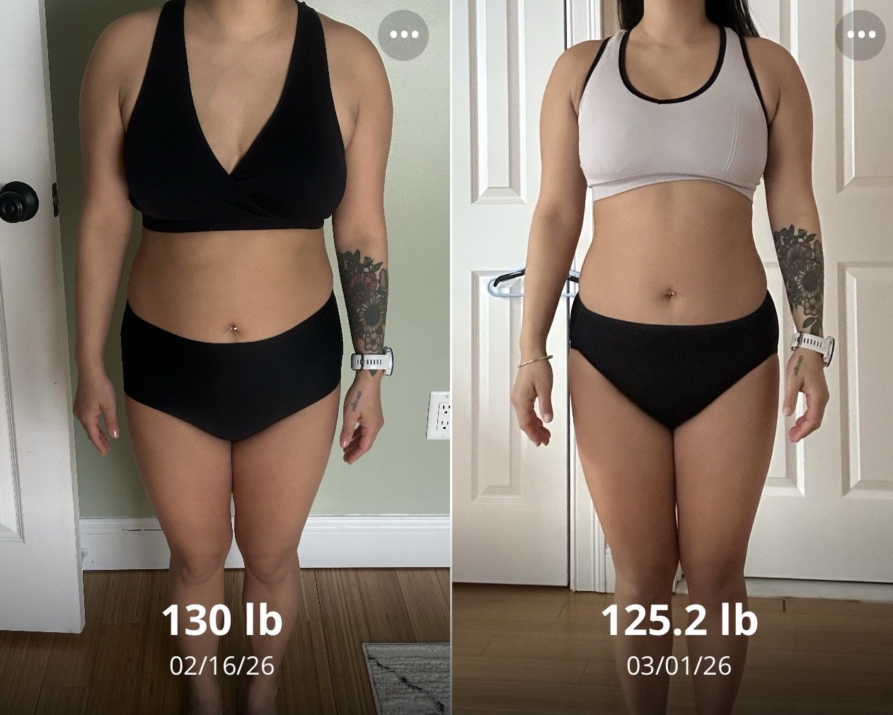 Client progress with starting and current weight
